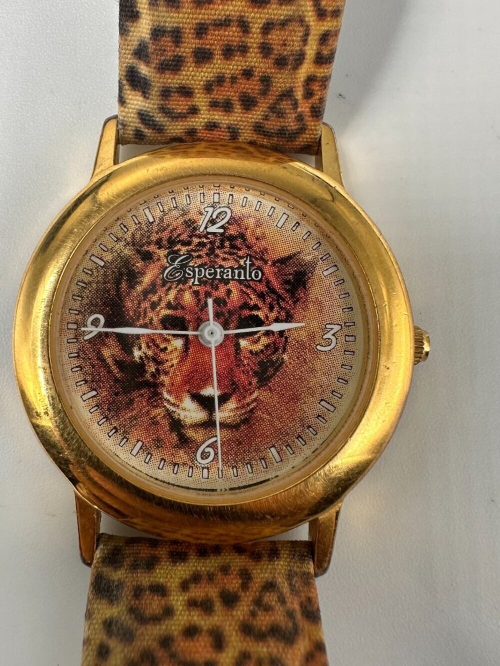 Vintage Esperanto Watch Women Gold Tone Jaguar Animal Print New Battery 9"